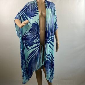 Janice Apparel tropical print semi-sheer kimono cover up one size